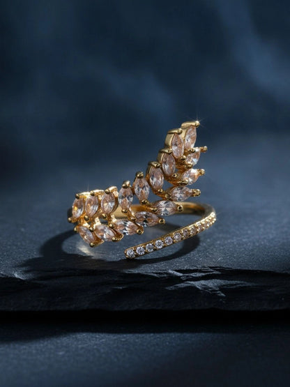 Marquis Leaf Cluster Pave Wrap Statement Diamond Ring