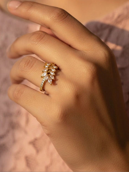 Marquis Leaf Cluster Pave Wrap Statement Diamond Ring