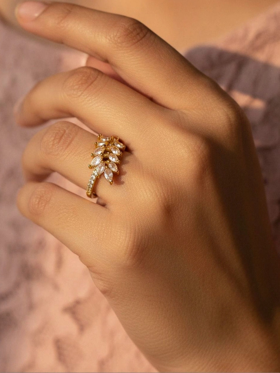 Marquis Leaf Cluster Pave Wrap Statement Diamond Ring