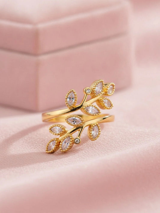 Beaded Vine Wrap Marquis Accents Adjustable Diamond Ring