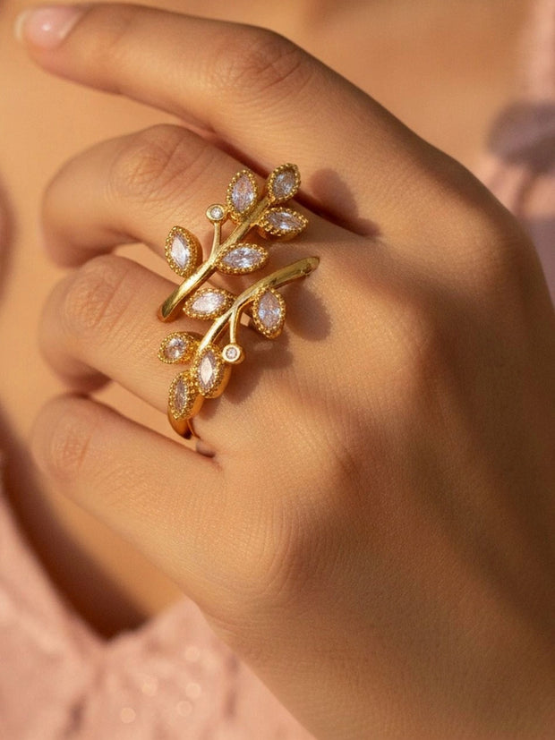 Beaded Vine Wrap Marquis Accents Adjustable Diamond Ring
