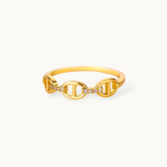 Delicate Pave Link Stackable Gold Band Ring