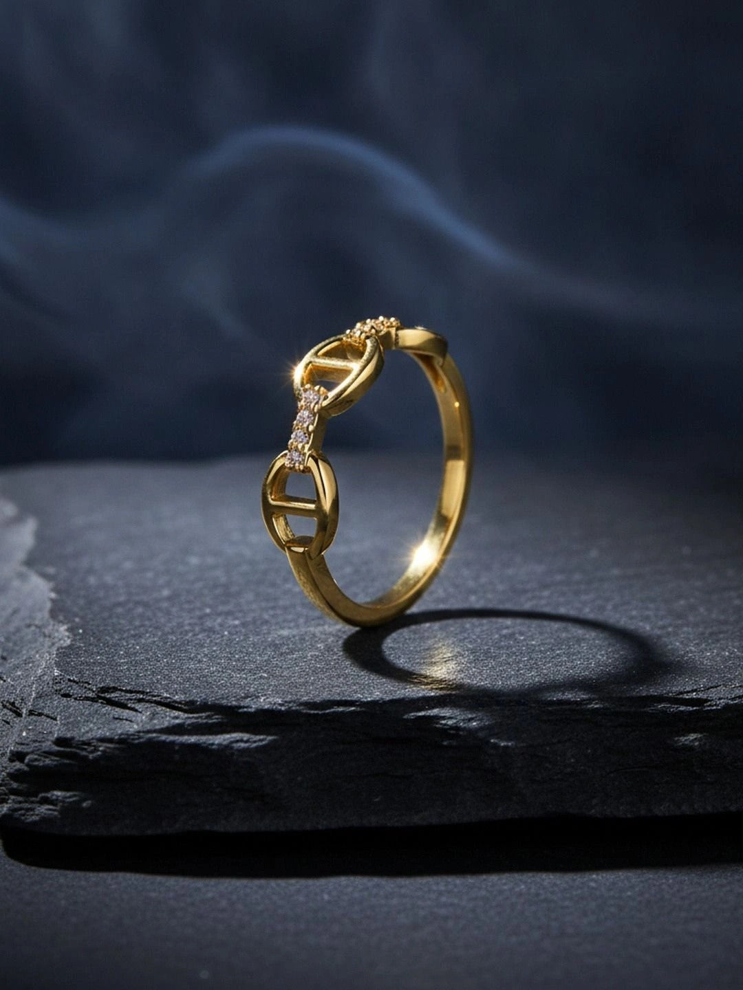 Delicate Pave Link Stackable Gold Band Ring
