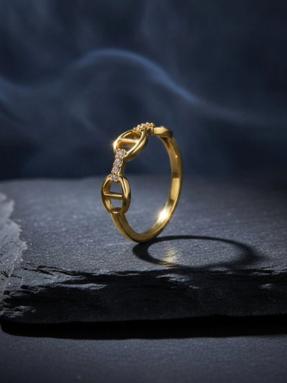 Delicate Pave Link Stackable Gold Band Ring
