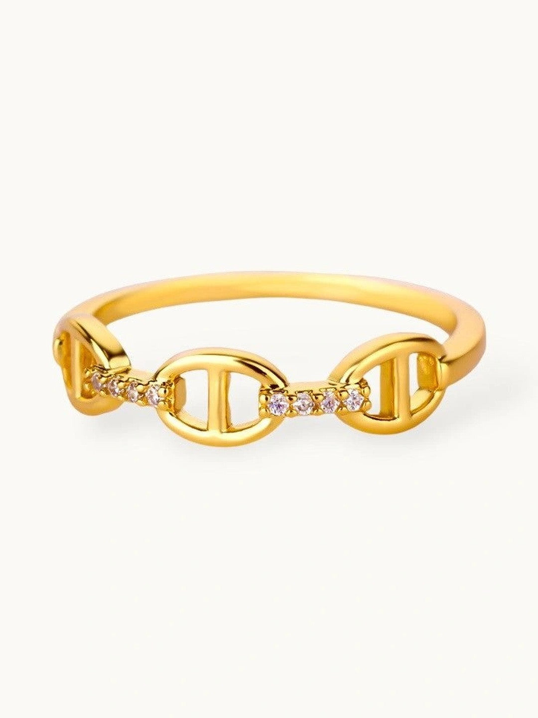 Delicate Pave Link Stackable Gold Band Ring