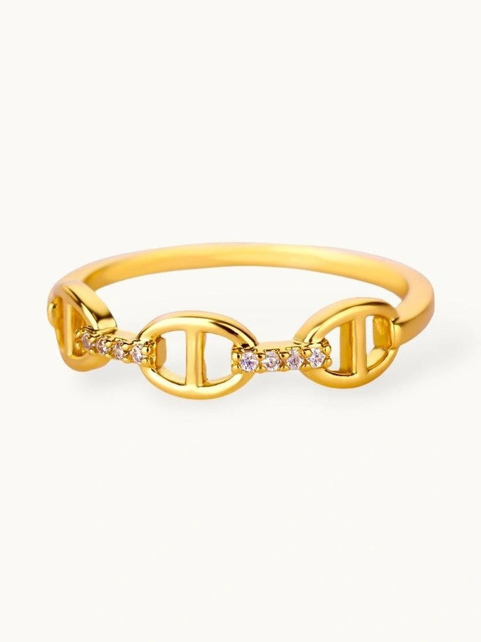 Delicate Pave Link Stackable Gold Band Ring