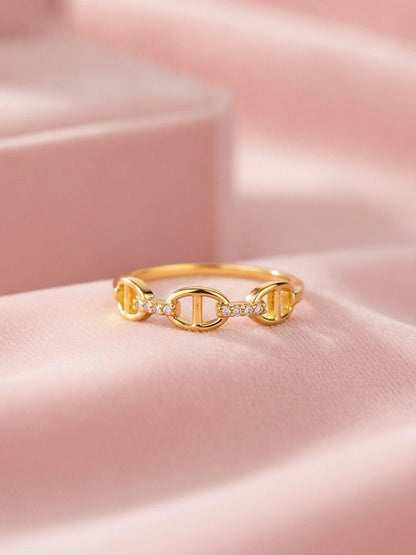 Delicate Pave Link Stackable Gold Band Ring