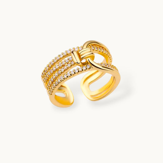 Layered Pave Knot Buckle Wide Stackable Diamond Ring