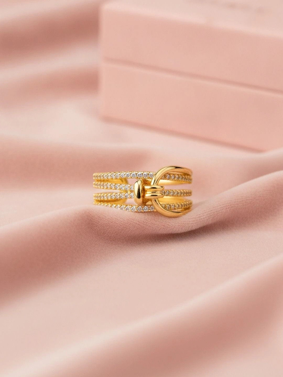 Layered Pave Knot Buckle Wide Stackable Diamond Ring