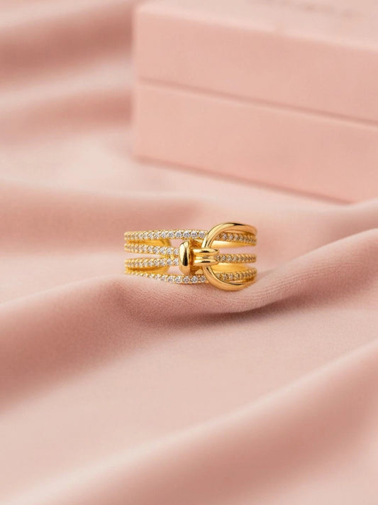 Layered Pave Knot Buckle Wide Stackable Diamond Ring