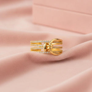 Layered Pave Knot Buckle Wide Stackable Diamond Ring