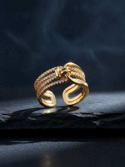 Layered Pave Knot Buckle Wide Stackable Diamond Ring