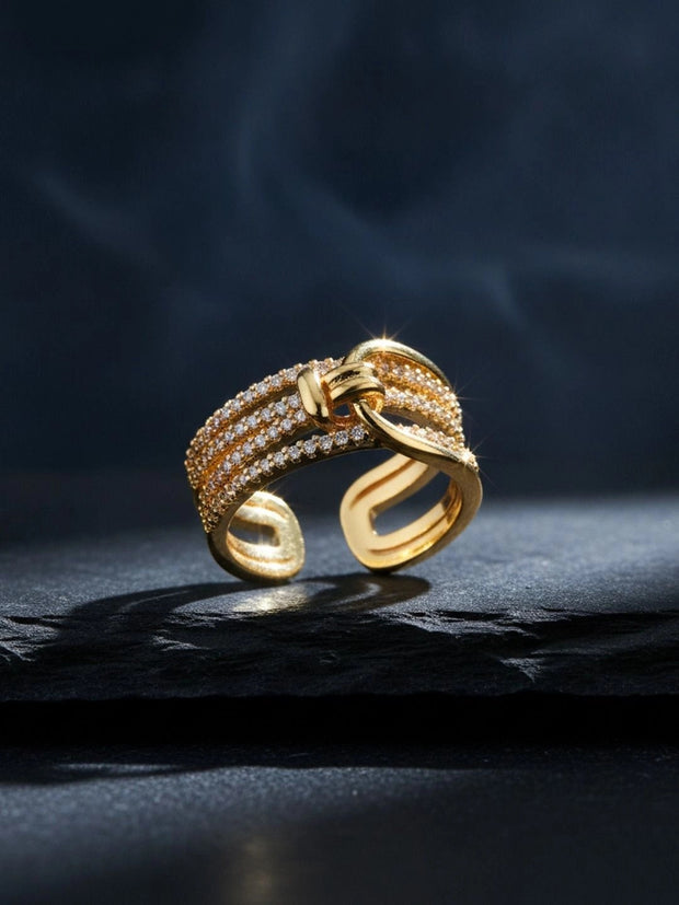 Layered Pave Knot Buckle Wide Stackable Diamond Ring