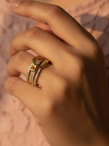 Layered Pave Knot Buckle Wide Stackable Diamond Ring