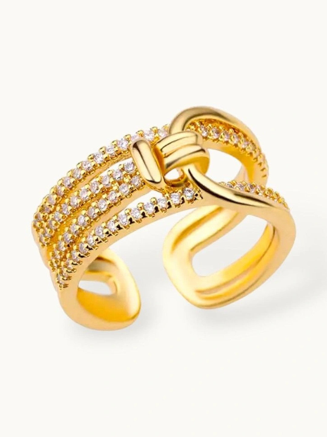 Layered Pave Knot Buckle Wide Stackable Diamond Ring