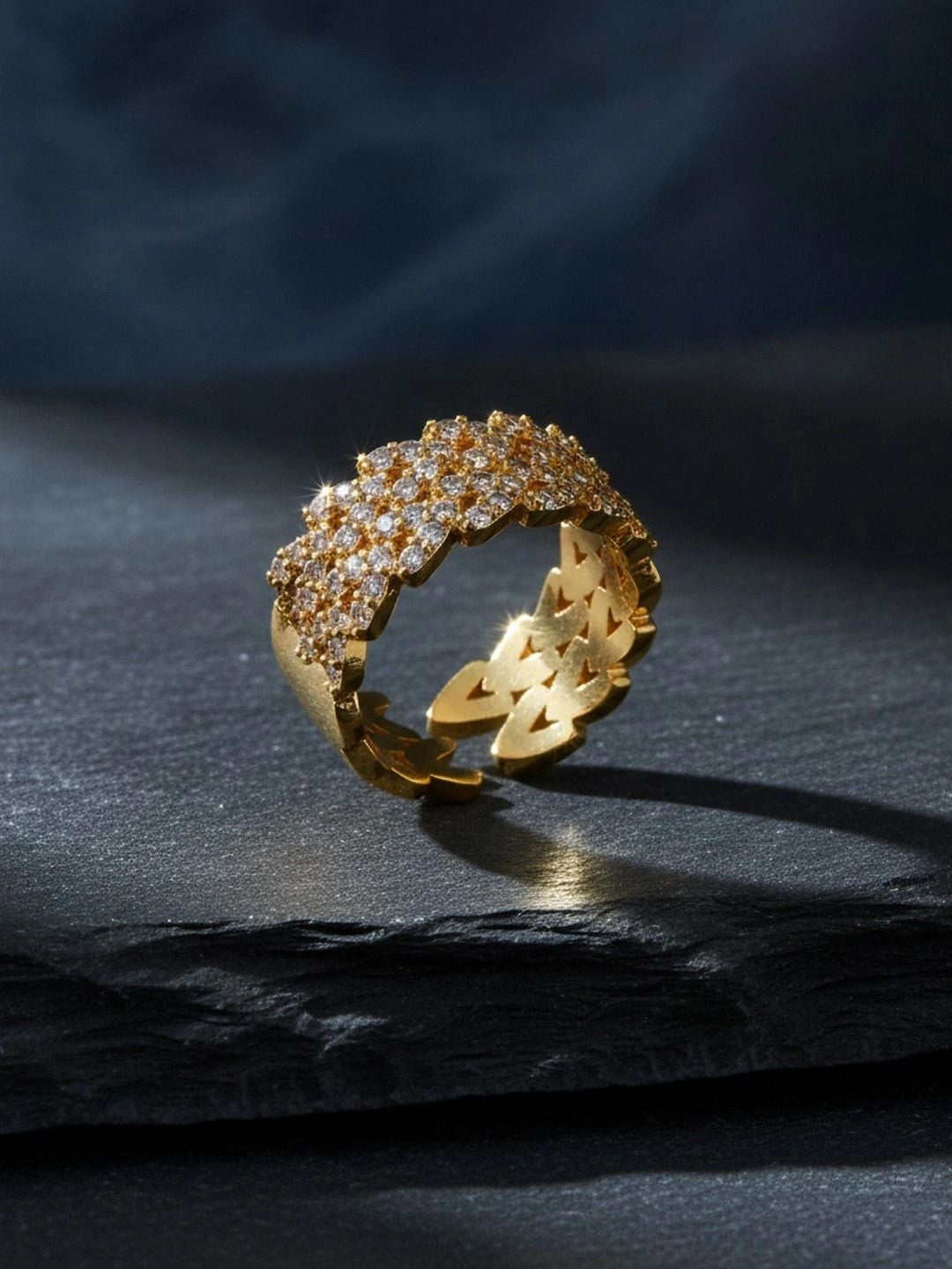 Opulent Layered Pave Wide Cuff Stackable Diamond Ring