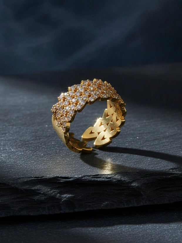 Opulent Layered Pave Wide Cuff Stackable Diamond Ring