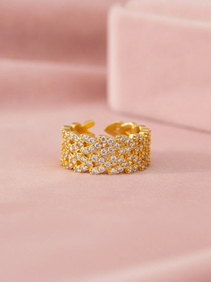 Opulent Layered Pave Wide Cuff Stackable Diamond Ring