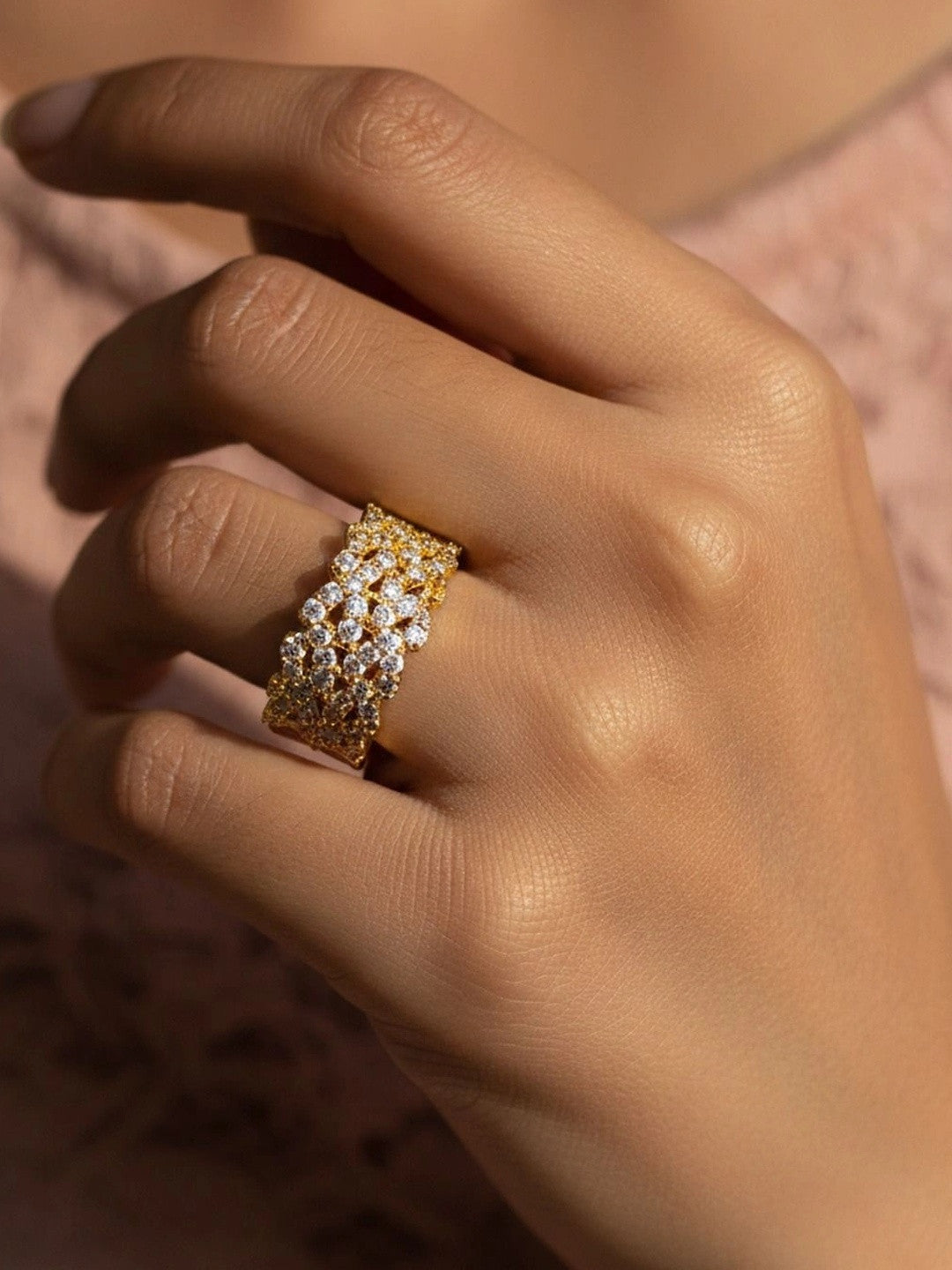 Opulent Layered Pave Wide Cuff Stackable Diamond Ring