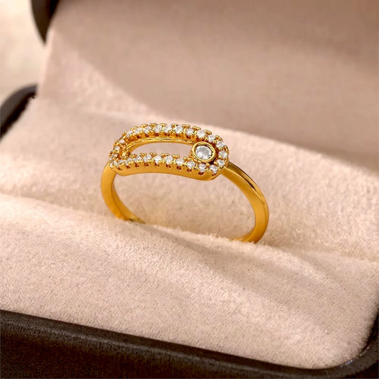 Modern Pave Link Open Stackable Gold Plated Diamond Ring