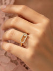 Modern Pave Link Open Stackable Gold Plated Diamond Ring