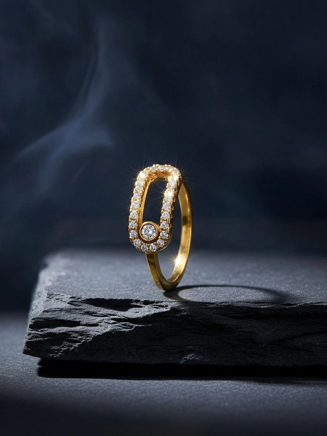 Modern Pave Link Open Stackable Gold Plated Diamond Ring