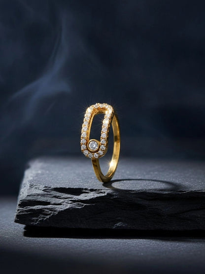 Modern Pave Link Open Stackable Gold Plated Diamond Ring