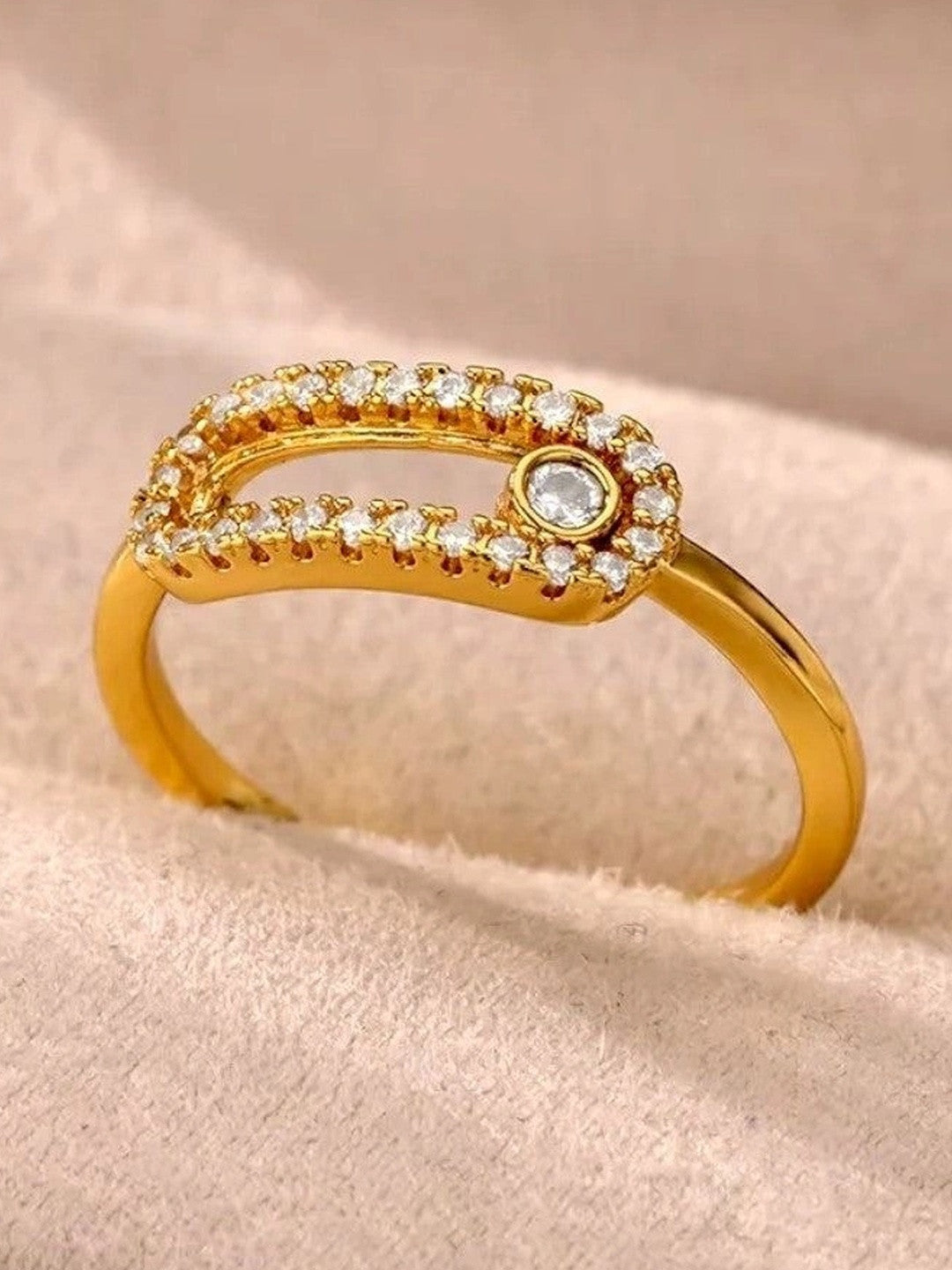 Modern Pave Link Open Stackable Gold Plated Diamond Ring