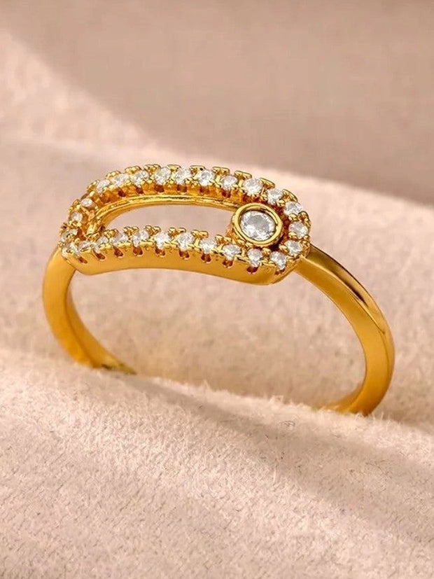 Modern Pave Link Open Stackable Gold Plated Diamond Ring