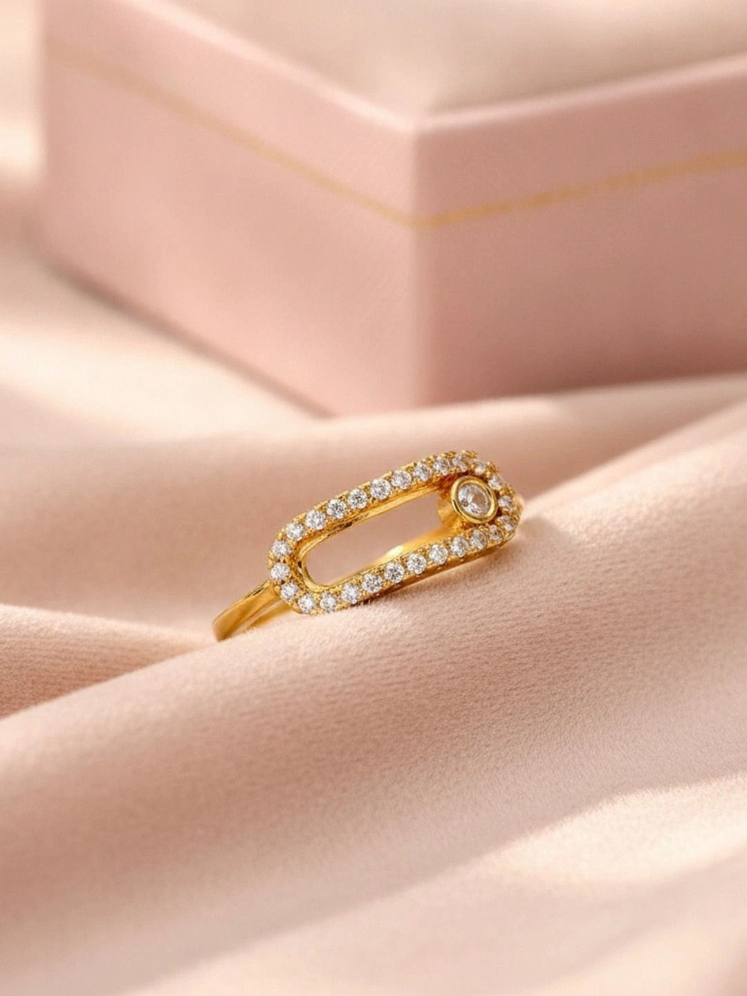Modern Pave Link Open Stackable Gold Plated Diamond Ring