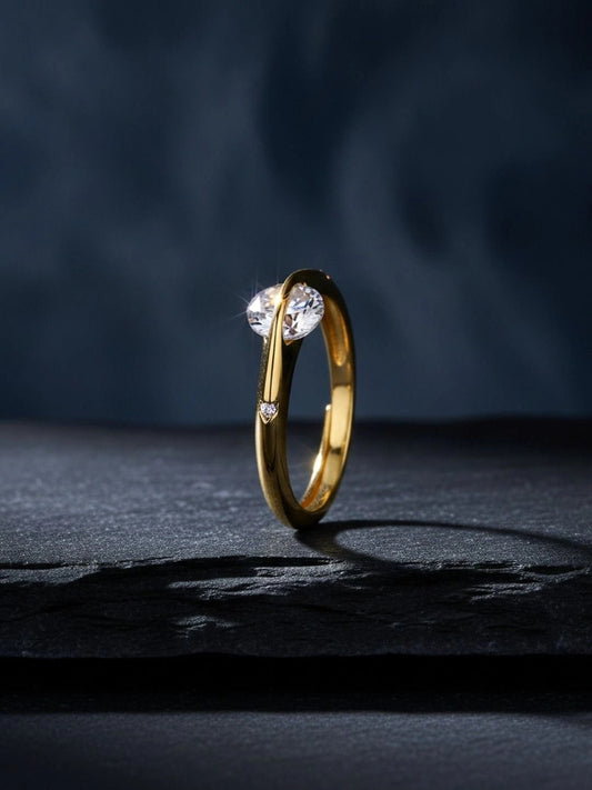 Chic Horizontal Solitaire Stackable Gold Plated Ring