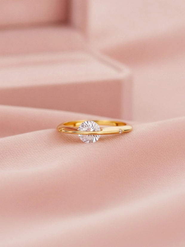 Chic Horizontal Solitaire Stackable Gold Plated Ring