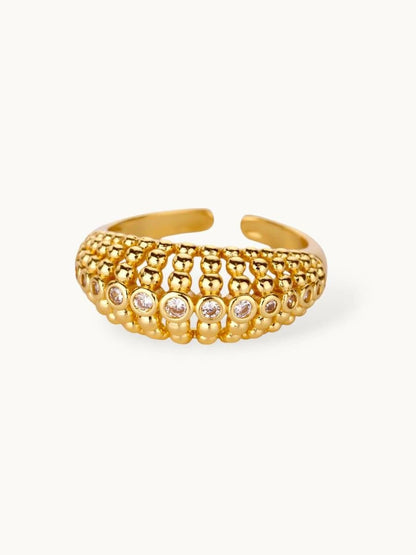 Ornate Pave & Beaded Dome Gold Plated Diamond Ring