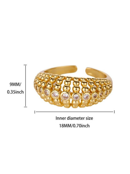 Ornate Pave & Beaded Dome Gold Plated Diamond Ring