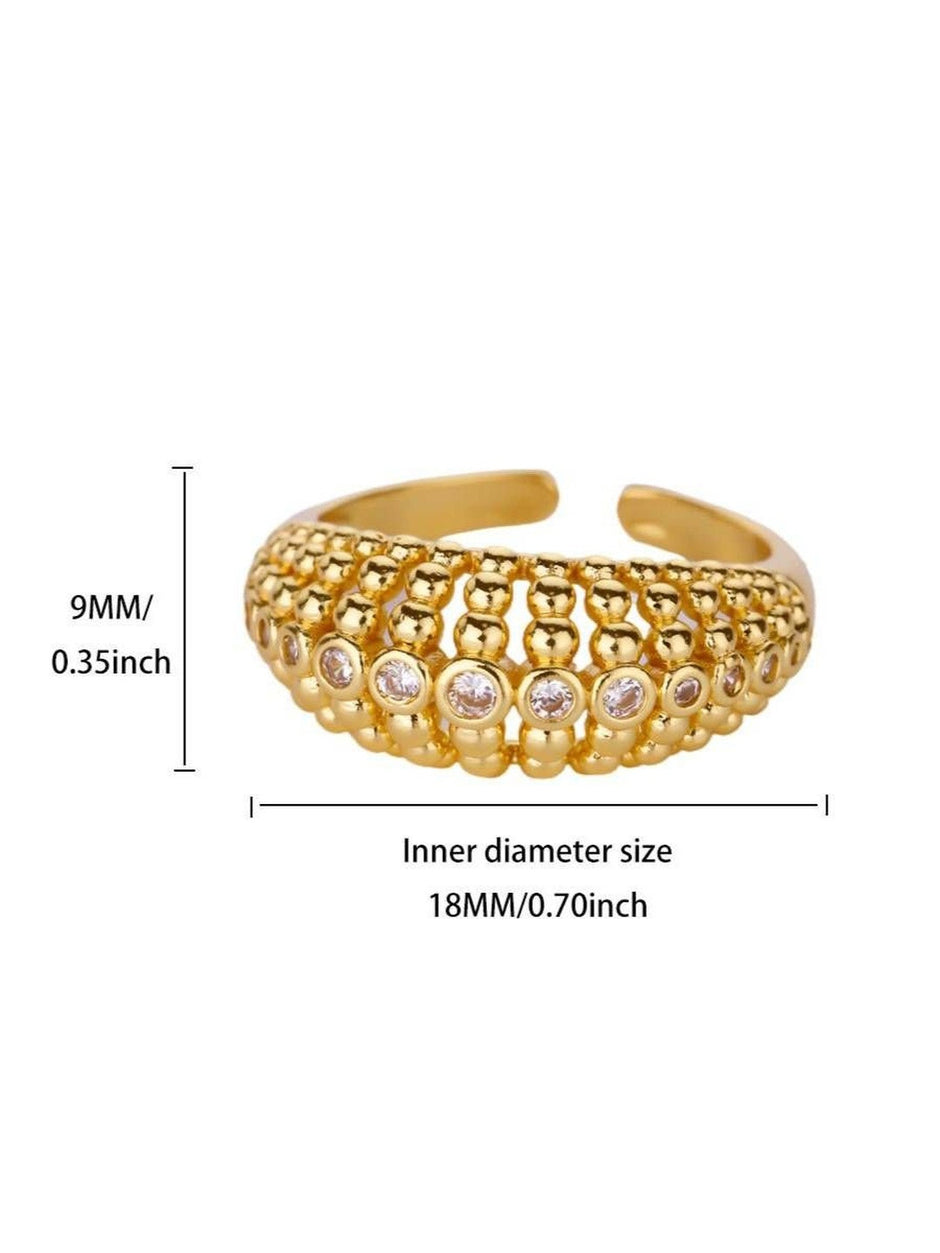 Ornate Pave & Beaded Dome Gold Plated Diamond Ring