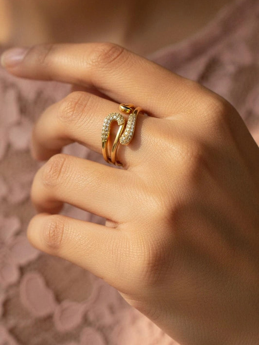 Chic Pave Safety Pin Open Stackable Diamond Ring