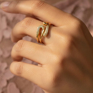 Chic Pave Safety Pin Open Stackable Diamond Ring