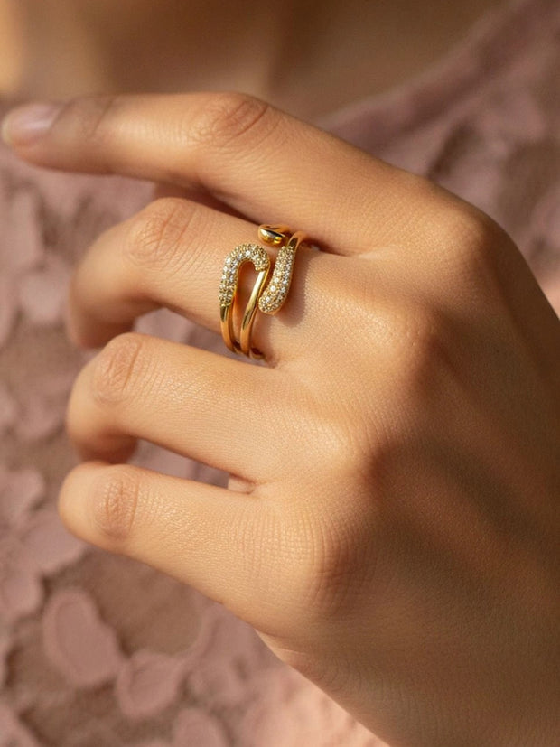 Chic Pave Safety Pin Open Stackable Diamond Ring