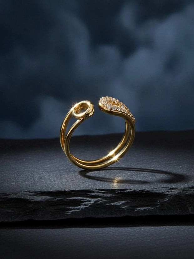 Chic Pave Safety Pin Open Stackable Diamond Ring