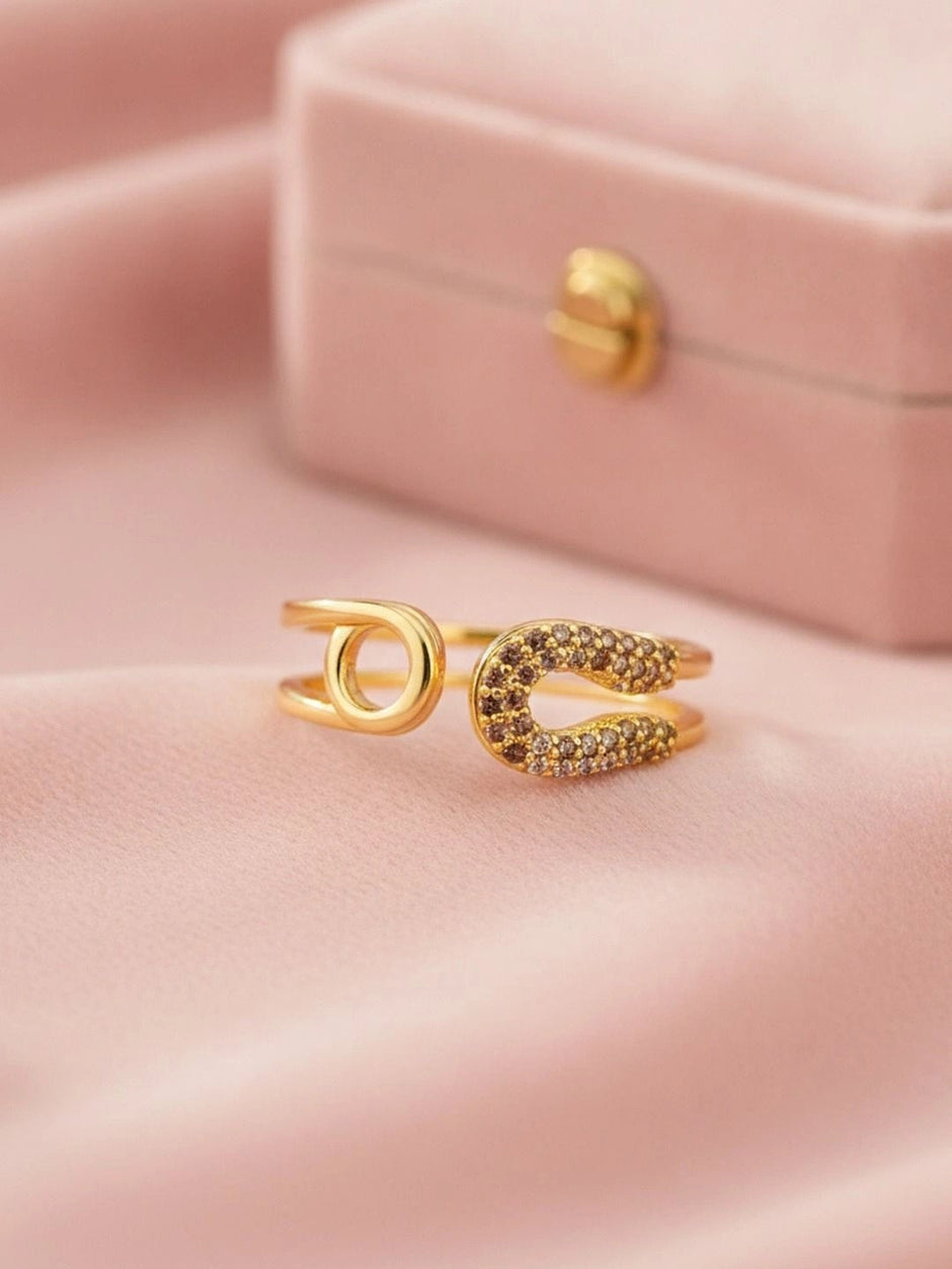 Chic Pave Safety Pin Open Stackable Diamond Ring