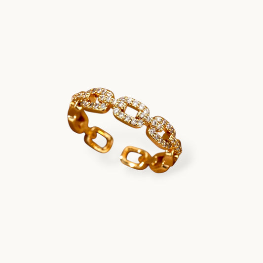 Dainty Pave Link Stackable Gold Band Ring