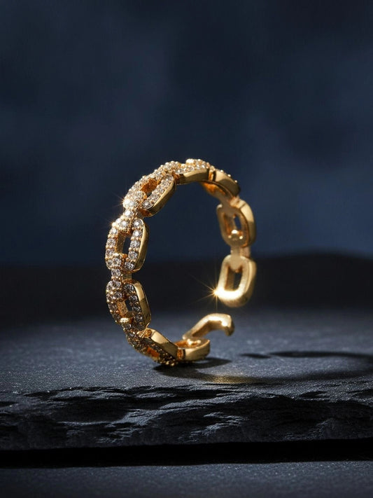 Dainty Pave Link Stackable Gold Band Ring