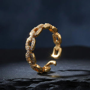 Dainty Pave Link Stackable Gold Band Ring