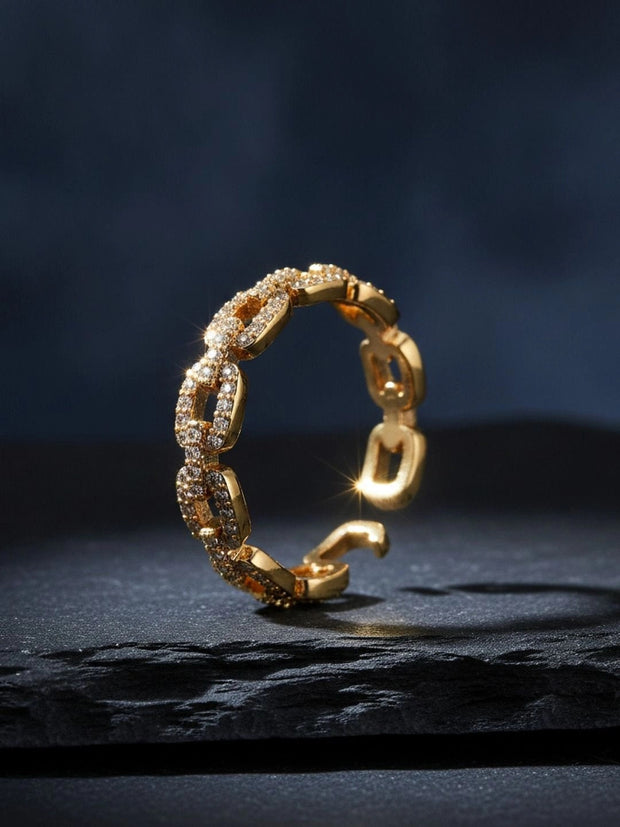 Dainty Pave Link Stackable Gold Band Ring