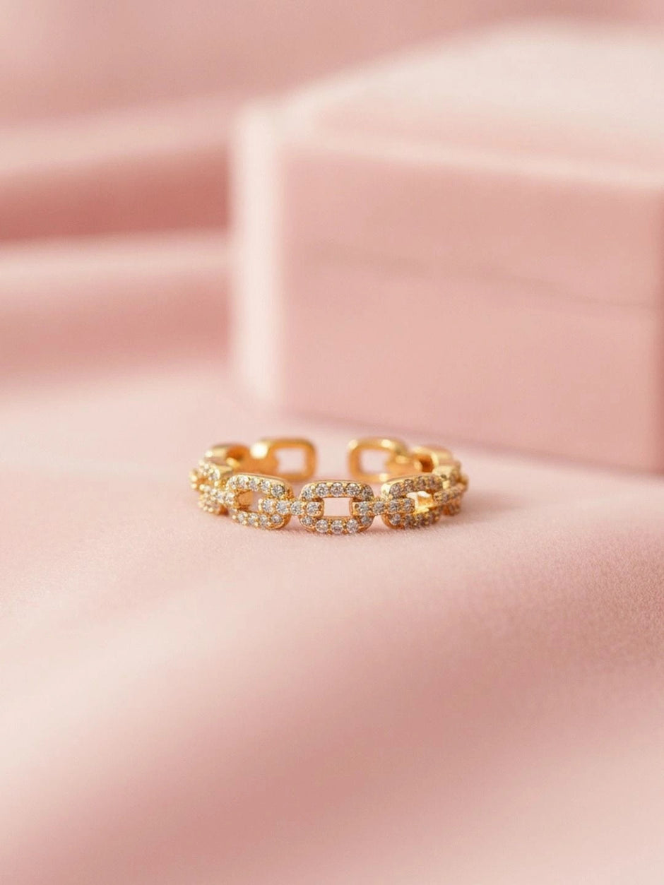 Dainty Pave Link Stackable Gold Band Ring