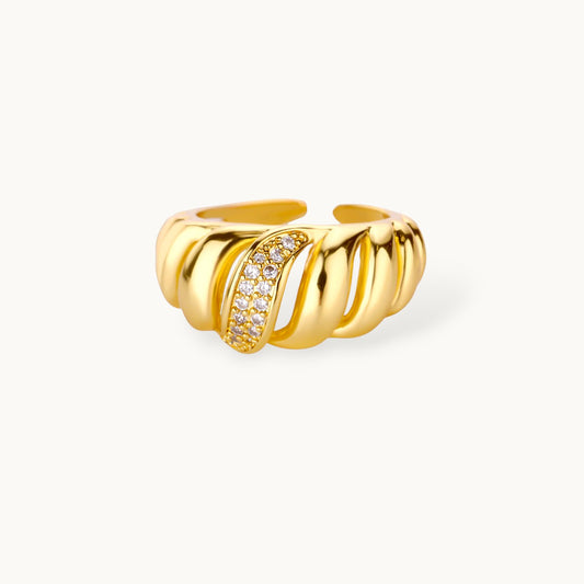 Sculptural Ribbed Dome with Diagonal Pave Diamond Ring
