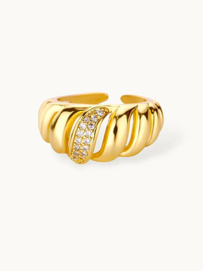 Sculptural Ribbed Dome with Diagonal Pave Diamond Ring