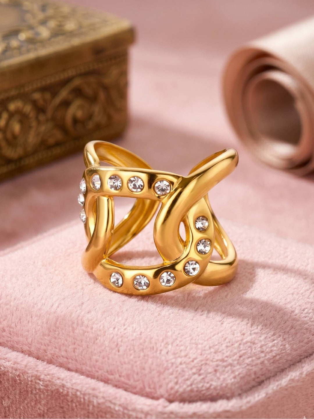 Bold Intertwined Pave Ribbon Wide Band Diamond Ring