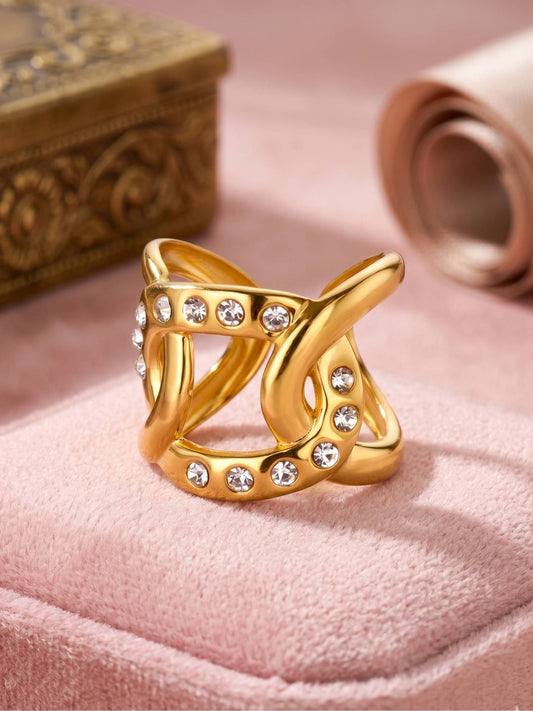 Bold Intertwined Pave Ribbon Wide Band Diamond Ring