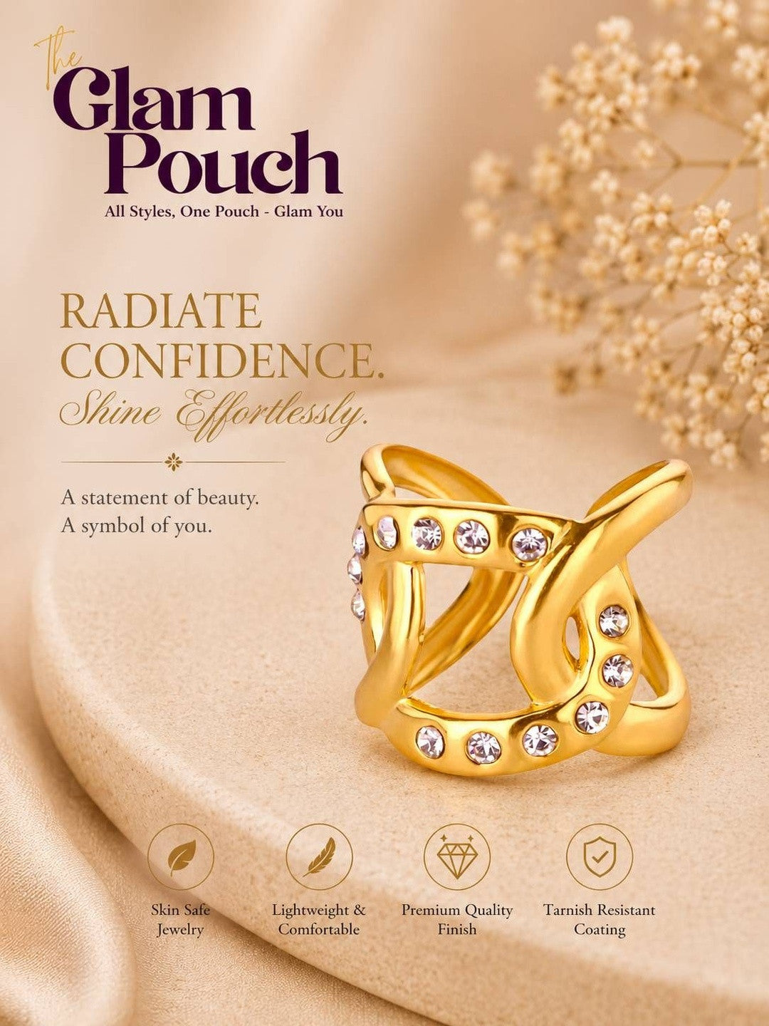 Bold Intertwined Pave Ribbon Wide Band Diamond Ring